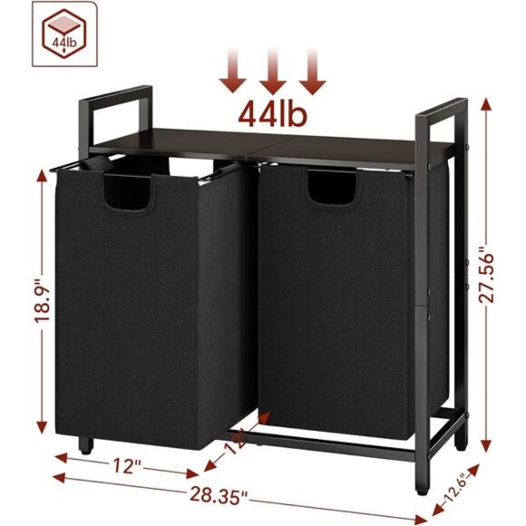 Laundry Basket Organizer, Laundry Hamper with Shelf & 2 Pull-Out Removable Bags - Picture 2 of 7